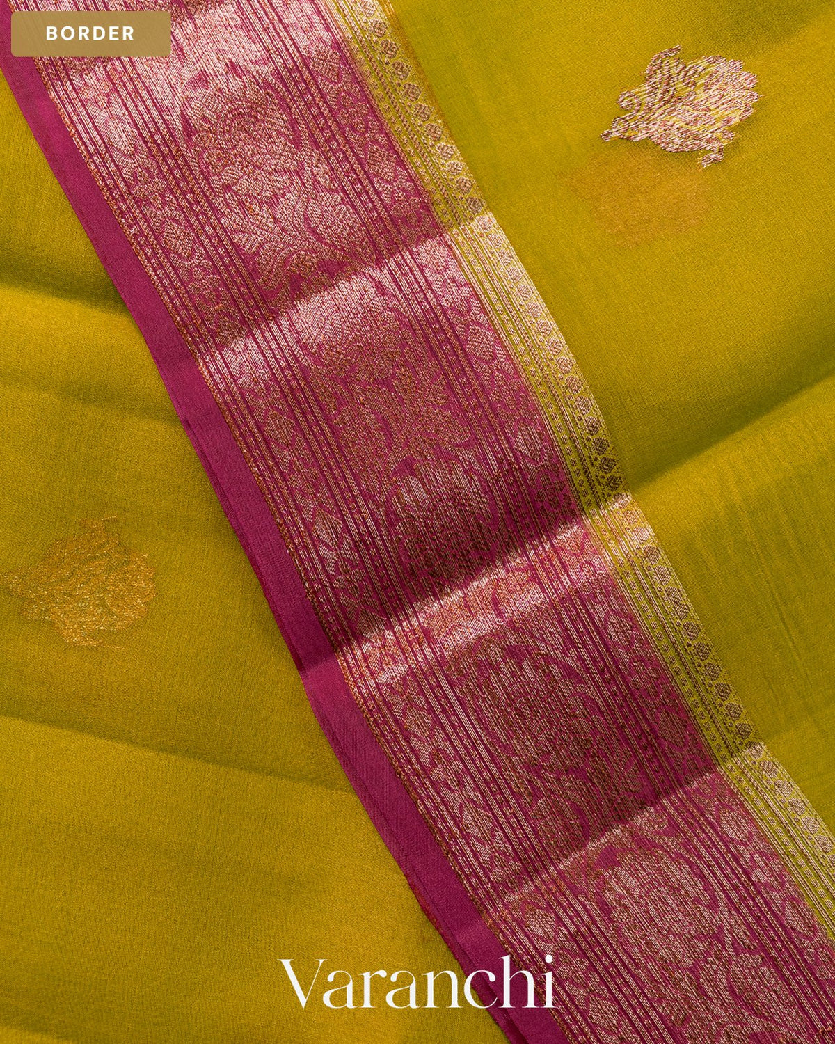Mehendi Green Pure Kora Silk Handloom Saree — Border