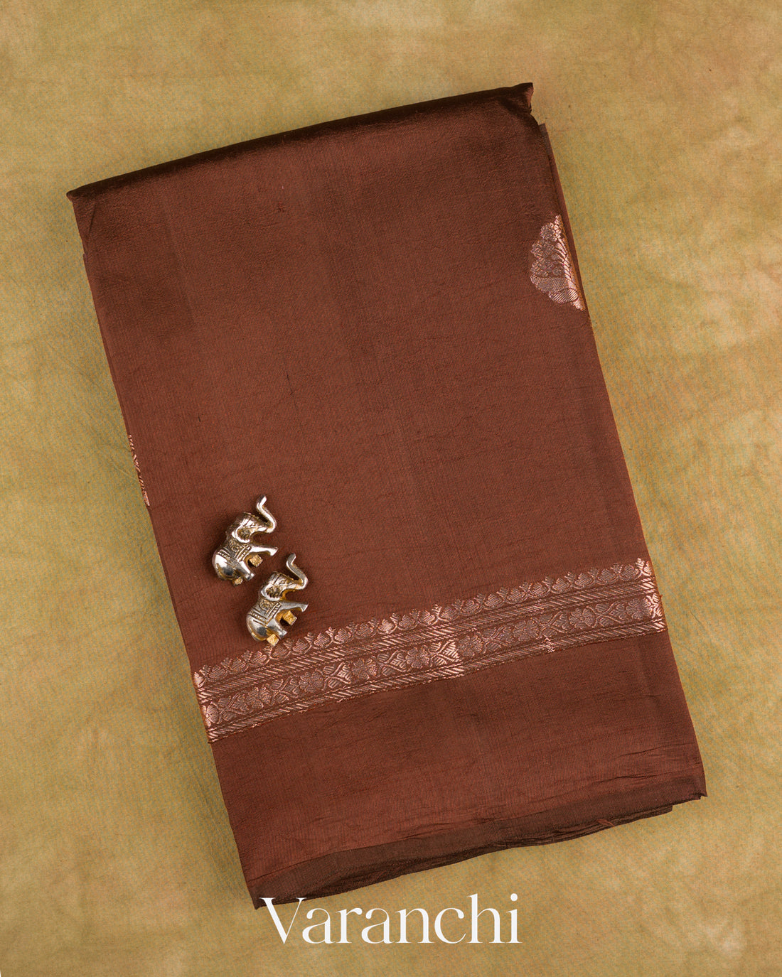 Chocolate Brown Pure Poona Silk Saree — Folded