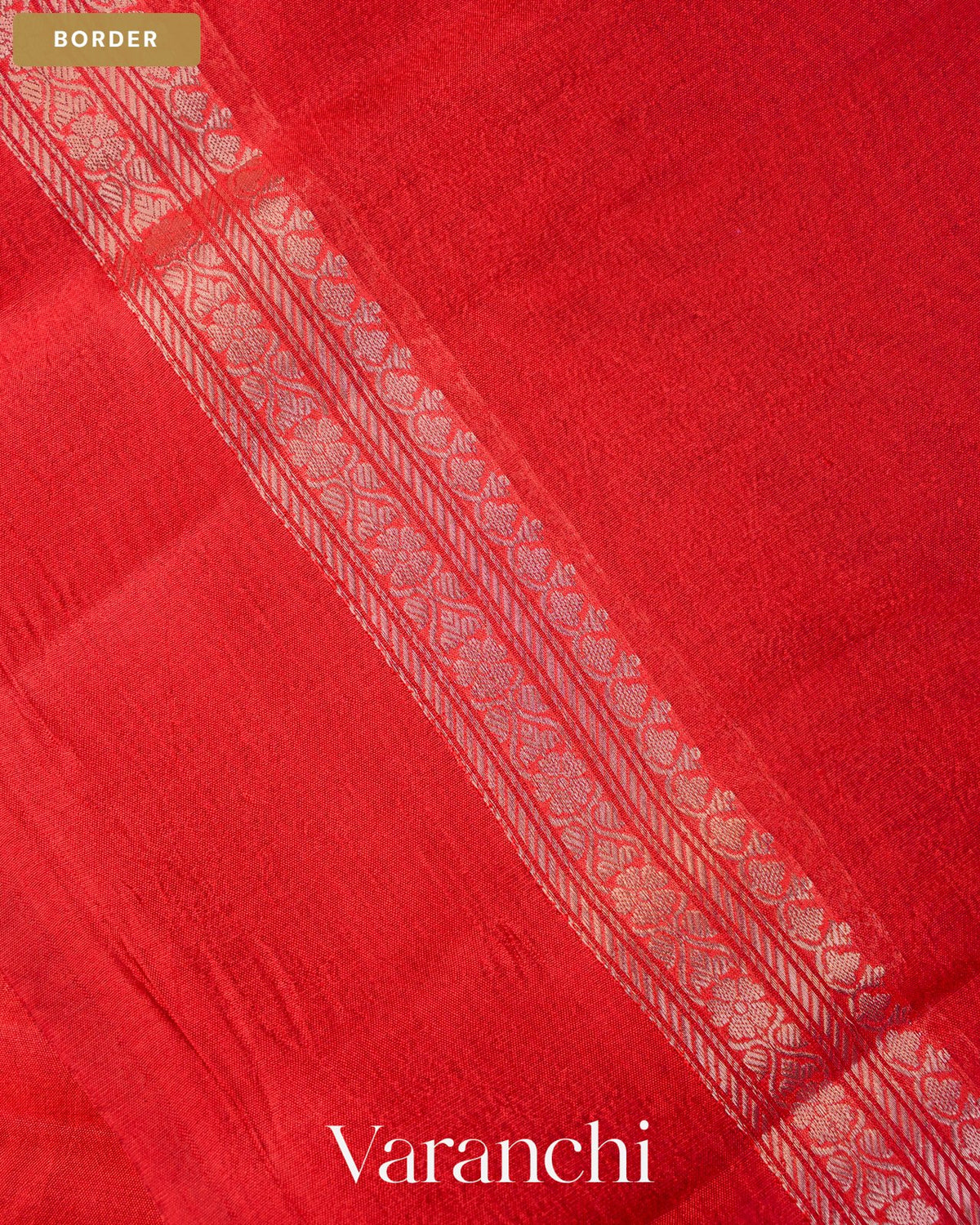Bright Red Pure Poona Silk Saree — Border
