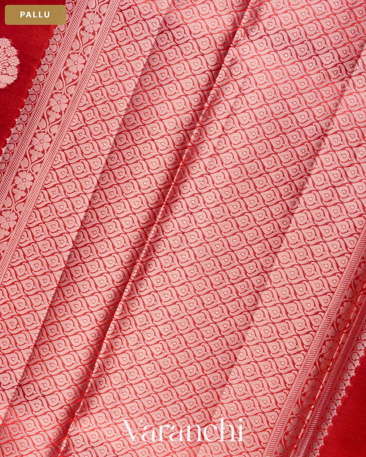 Bright Red Pure Poona Silk Saree — Pallu