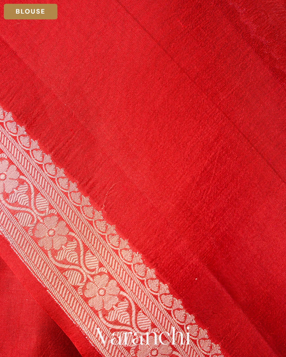 Bright Red Pure Poona Silk Saree — Blouse