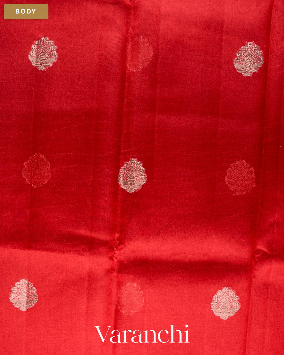 Bright Red Pure Poona Silk Saree — Body
