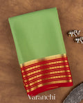 Pista Green Pure Mysore Crepe Silk Saree — Folded