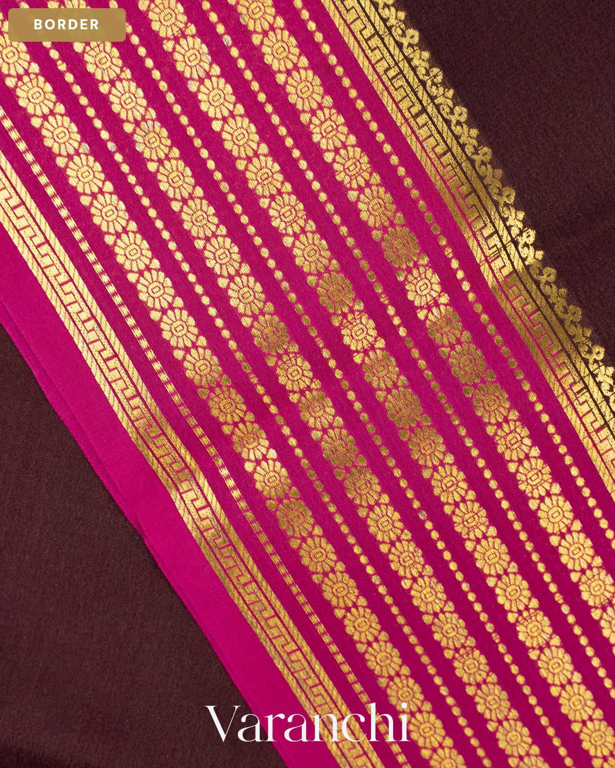 Coffee Brown Pure Mysore Crepe Silk Saree — Border