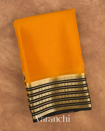 Mustard Yellow Pure Mysore Crepe Silk Saree — Folded