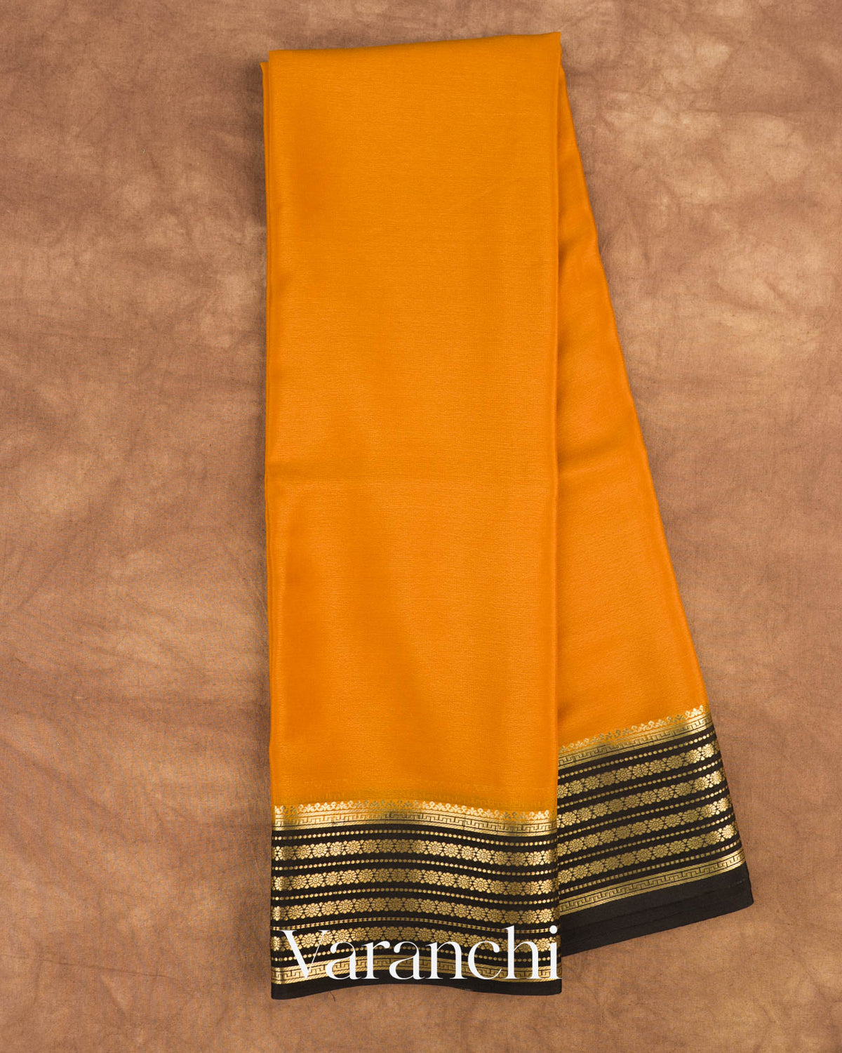 Mustard Yellow Pure Mysore Crepe Silk Saree — Full Saree
