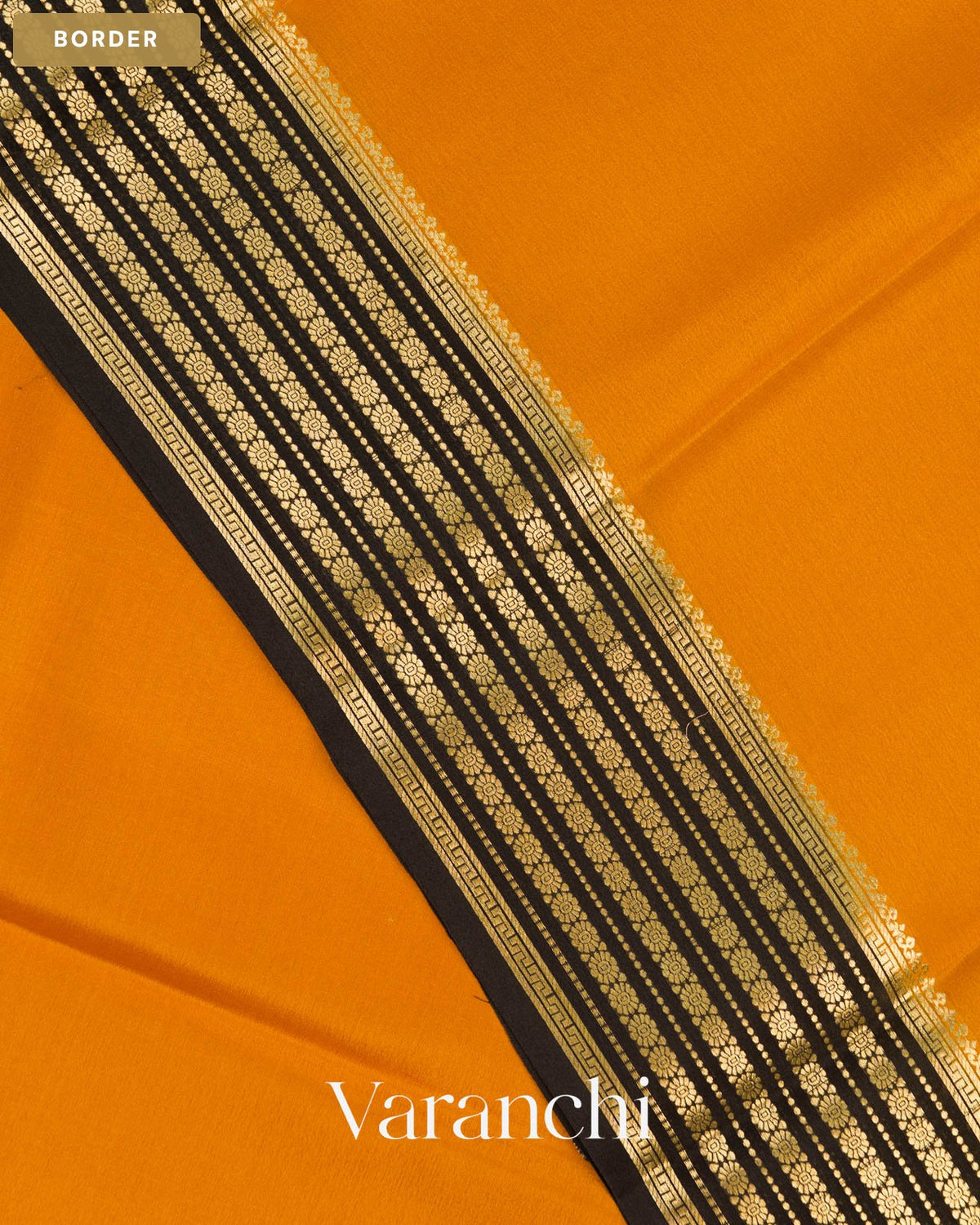 Mustard Yellow Pure Mysore Crepe Silk Saree — Border