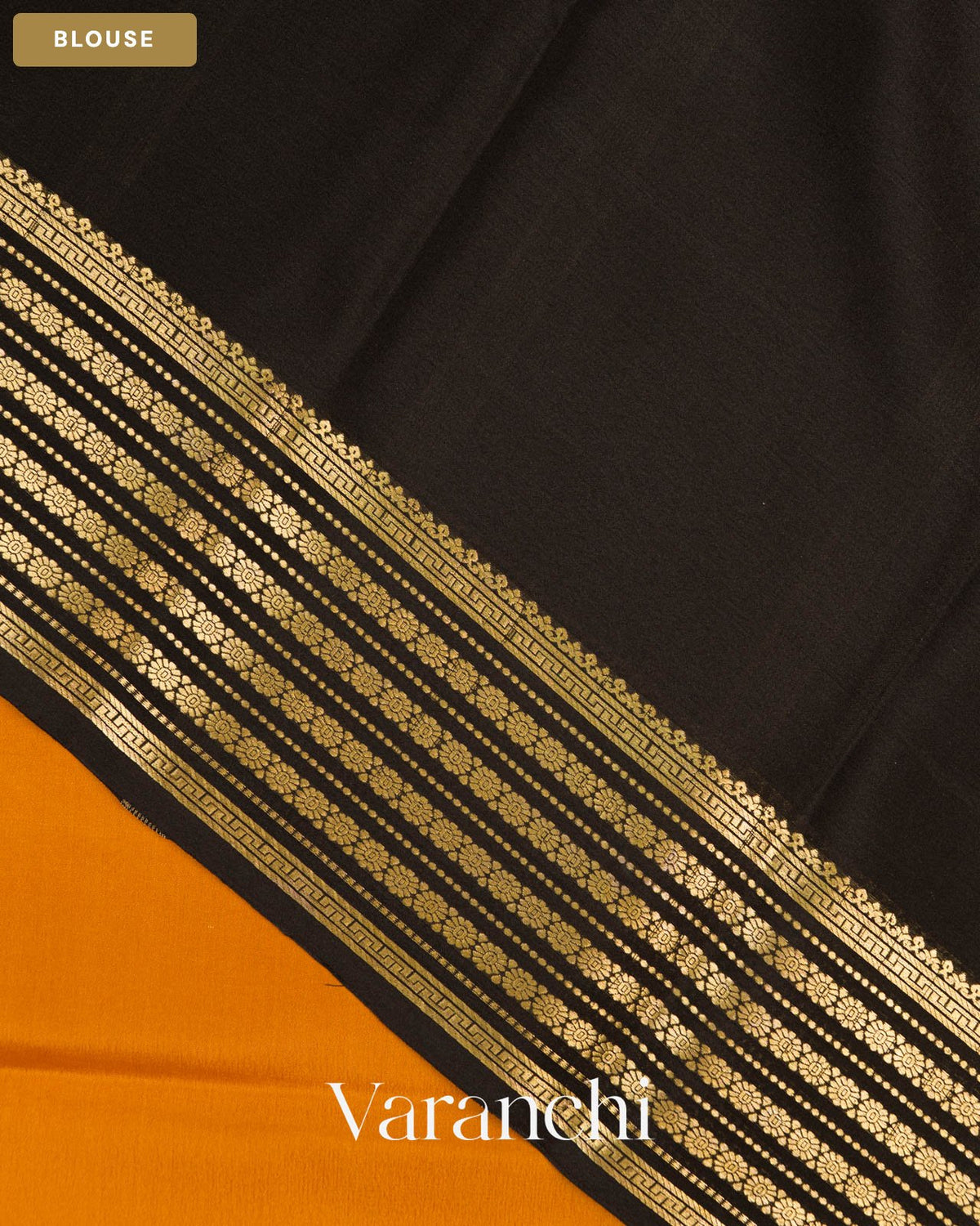 Mustard Yellow Pure Mysore Crepe Silk Saree — Blouse