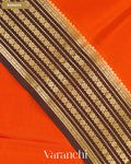 Bright Orange Floral Border Pure Mysore Crepe Silk Saree — Border