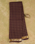 Coffee Brown Checkered Pure Mysore Crepe Silk Saree — Full Saree