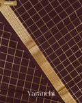 Coffee Brown Checkered Pure Mysore Crepe Silk Saree — Border