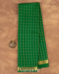 Bottle Green Checkered Pure Mysore Crepe Silk Saree — Full Saree