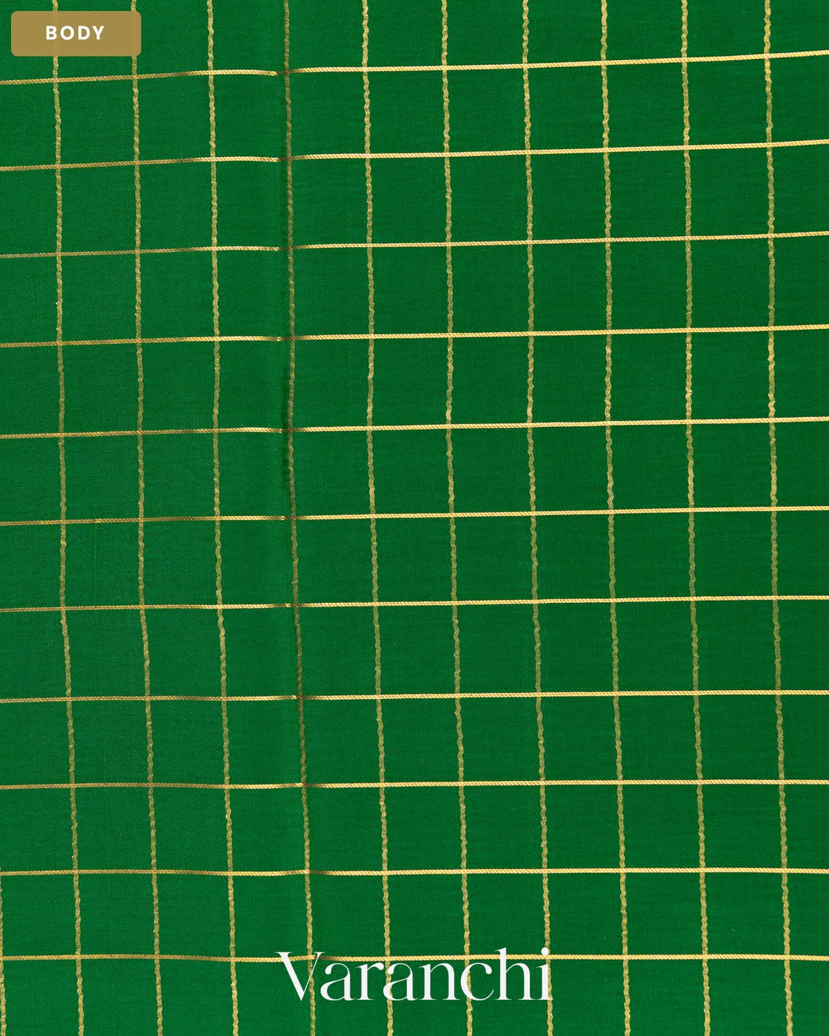 Bottle Green Checkered Pure Mysore Crepe Silk Saree — Body
