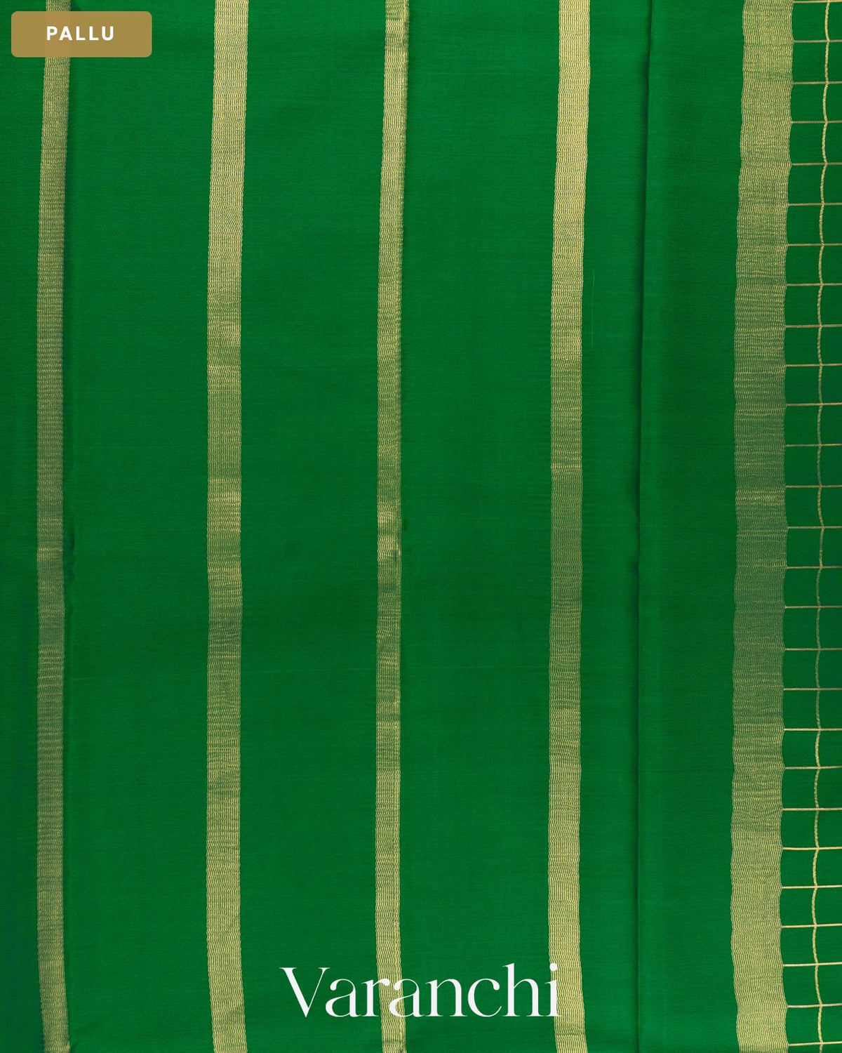 Bottle Green Checkered Pure Mysore Crepe Silk Saree — Pallu
