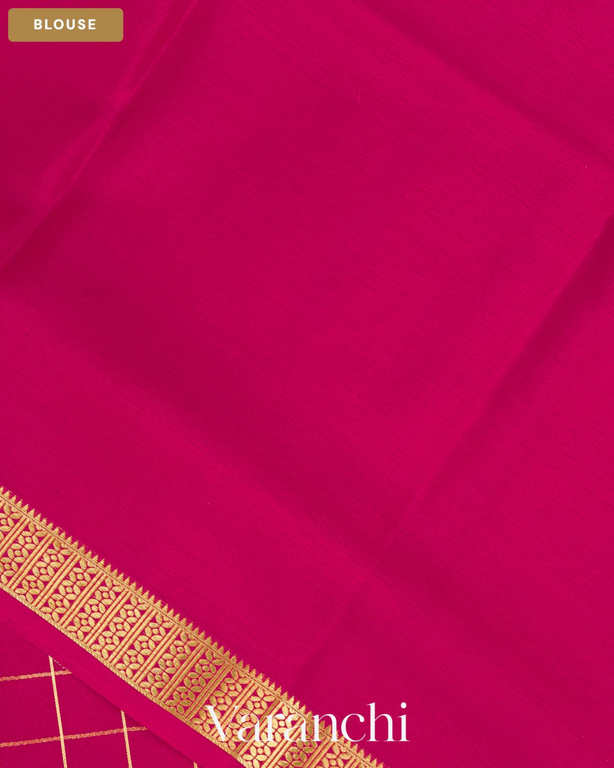 Rani Pink Checkered Pure Mysore Crepe Silk Saree — Blouse