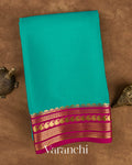 Turquoise Blue Pure Mysore Crepe Silk Saree — Folded