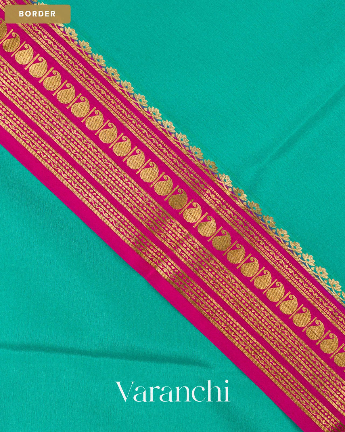 Turquoise Blue Pure Mysore Crepe Silk Saree — Border