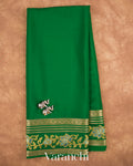 Bottle Green Floral Embroidered Pure Mysore Crepe Silk Saree — Full Saree