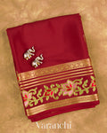 Maroon Floral Embroidered Pure Mysore Crepe Silk Saree — Folded