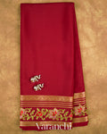 Maroon Floral Embroidered Pure Mysore Crepe Silk Saree — Full Saree