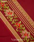 Maroon Floral Embroidered Pure Mysore Crepe Silk Saree — Border