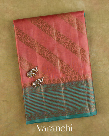 Onion Pink Lehariya Pure Tussar Silk Saree — Folded