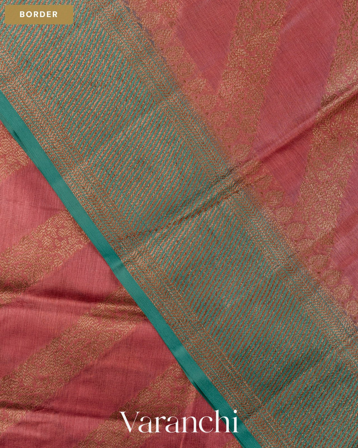 Onion Pink Lehariya Pure Tussar Silk Saree — Border