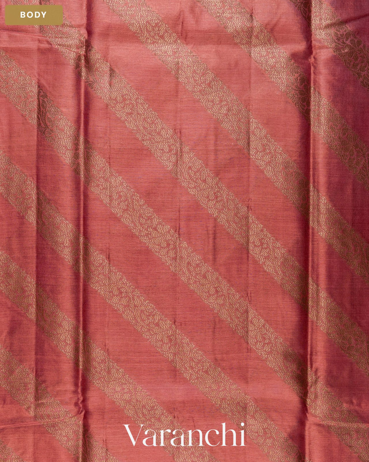 Onion Pink Lehariya Pure Tussar Silk Saree — Body