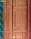 Turquoise Blue Lehariya Pure Tussar Silk Saree — Pallu