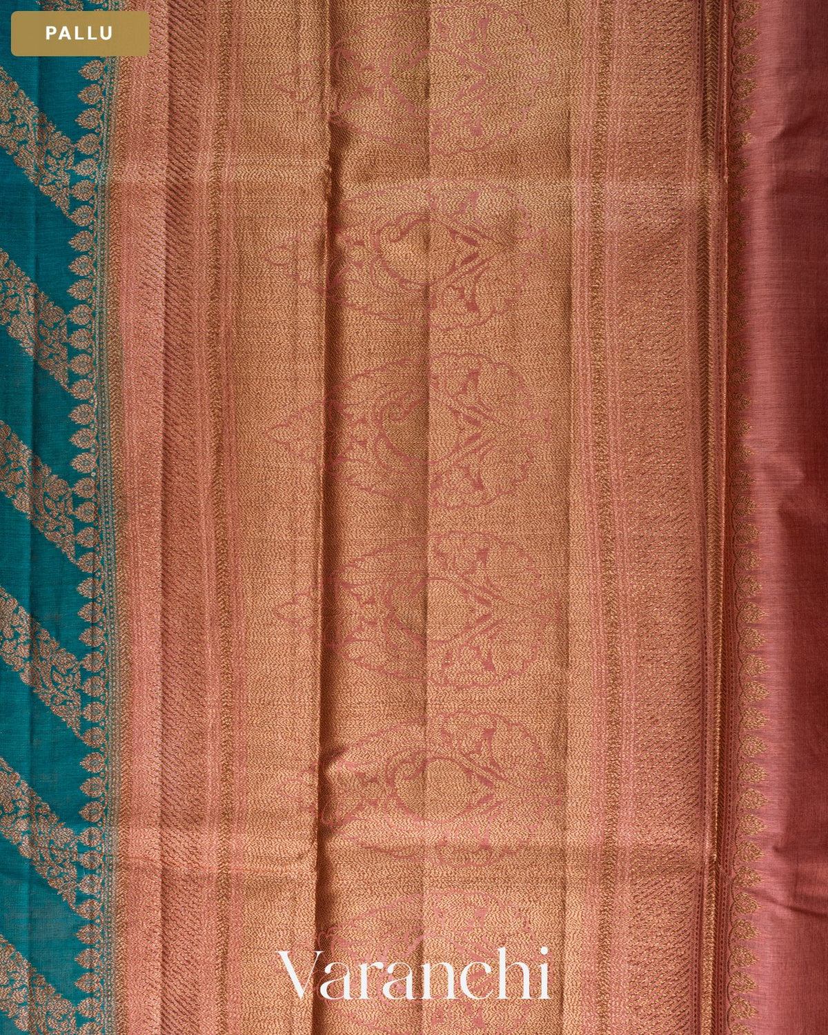 Turquoise Blue Lehariya Pure Tussar Silk Saree — Pallu