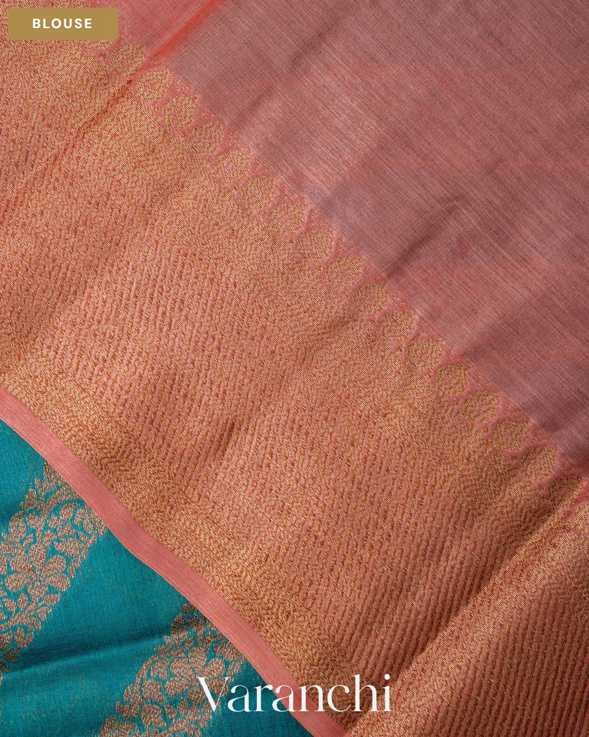Turquoise Blue Lehariya Pure Tussar Silk Saree — Blouse