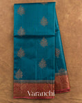 Teal Blue Pure Tussar Silk Saree — Full Saree