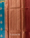 Teal Blue Pure Tussar Silk Saree — Pallu