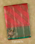Chilly Red Lehariya Pure Tussar Silk Saree — Folded