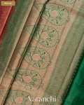 Chilly Red Lehariya Pure Tussar Silk Saree — Pallu