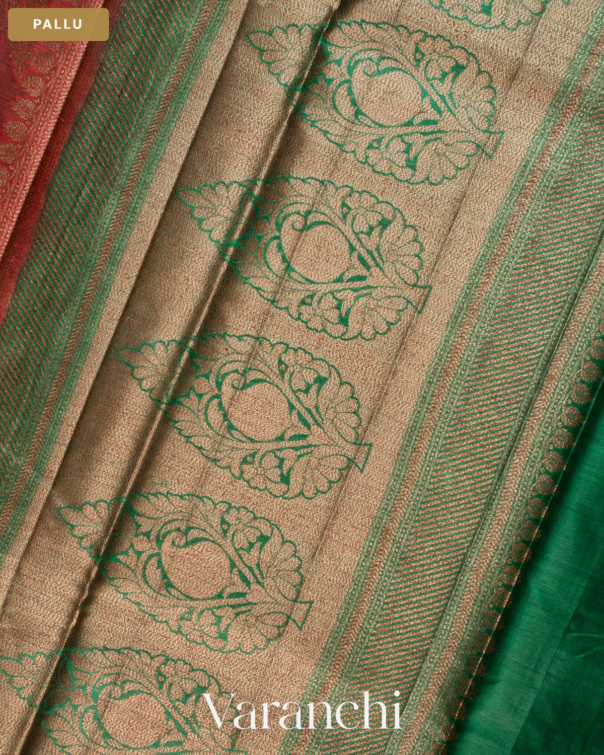 Chilly Red Lehariya Pure Tussar Silk Saree — Pallu