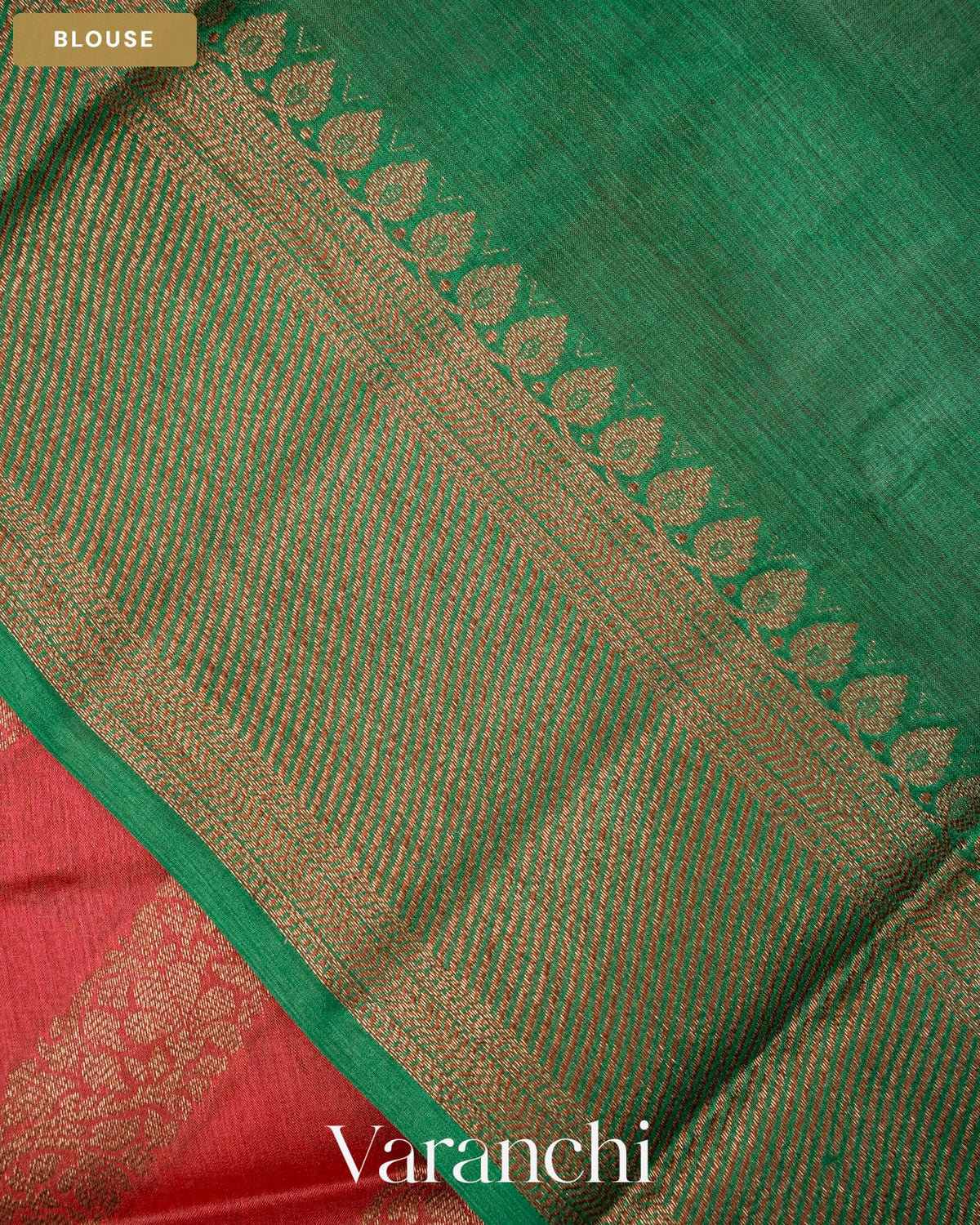Chilly Red Lehariya Pure Tussar Silk Saree — Blouse