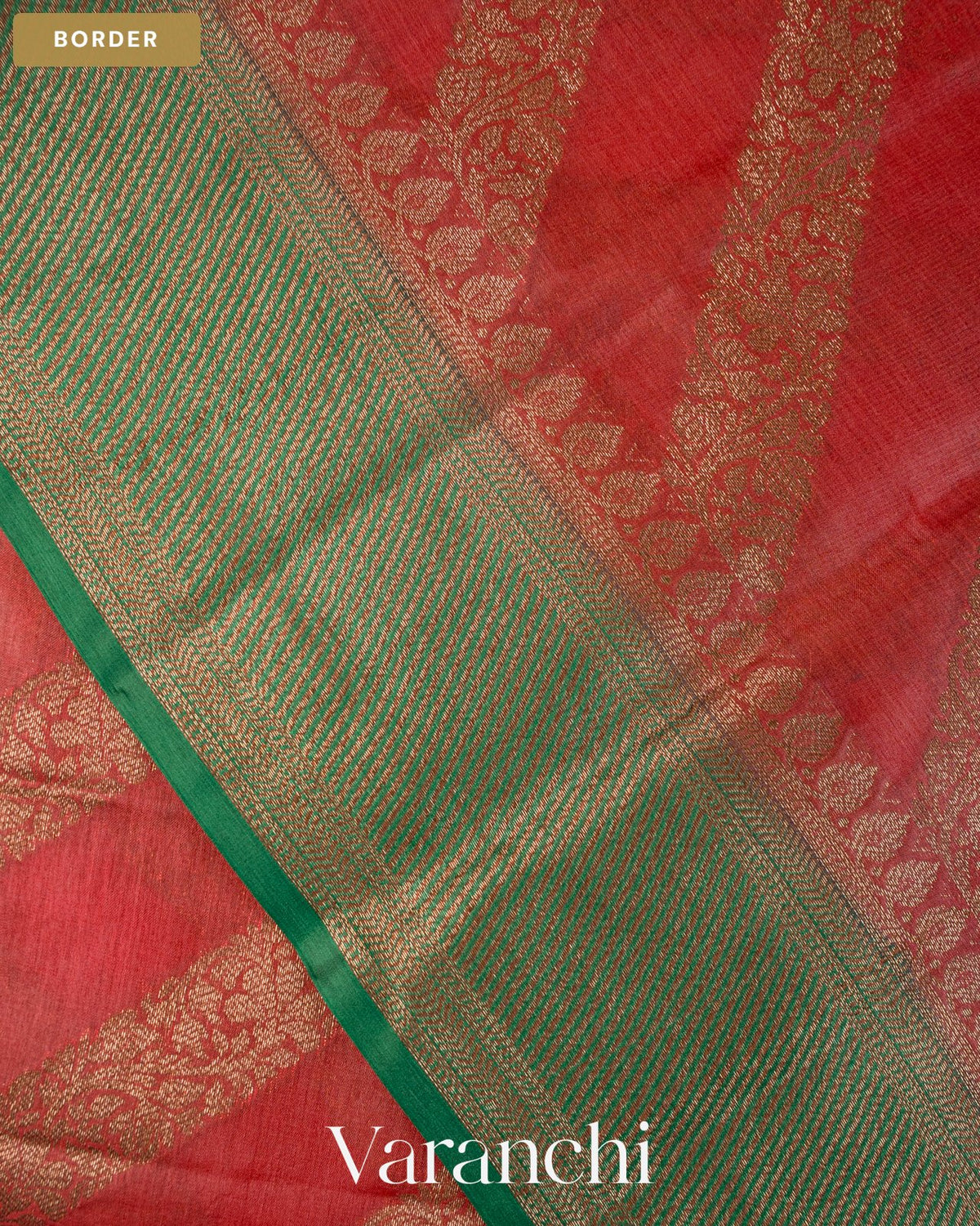 Chilly Red Lehariya Pure Tussar Silk Saree — Border