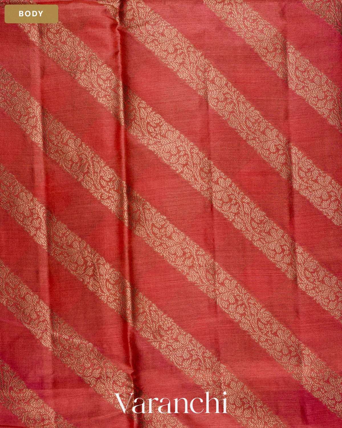 Chilly Red Lehariya Pure Tussar Silk Saree — Body