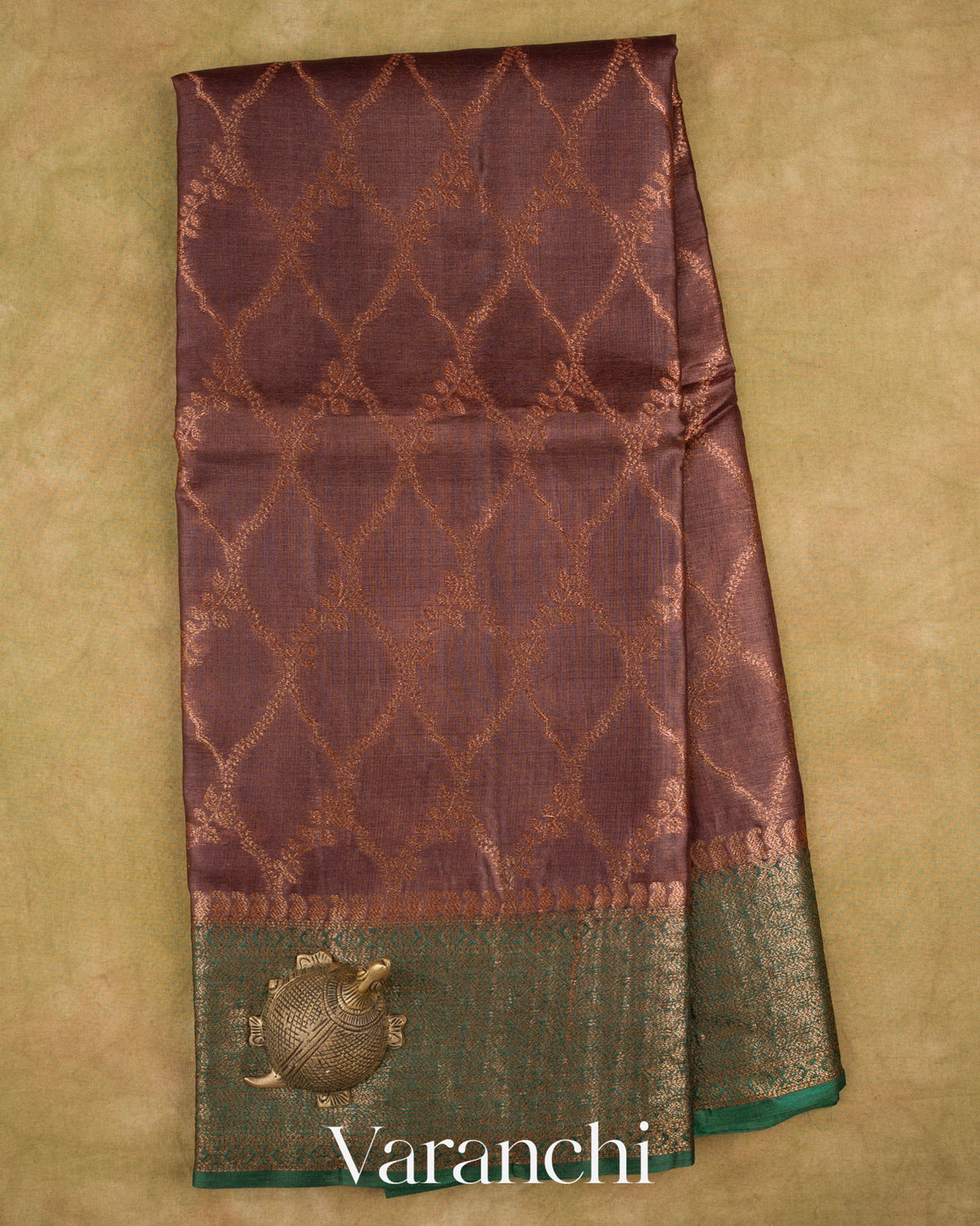 Cocoa Brown Jaal Pure Tussar Silk Saree — Full Saree