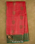 Coral Red Pure Tussar Silk Saree — Full Saree