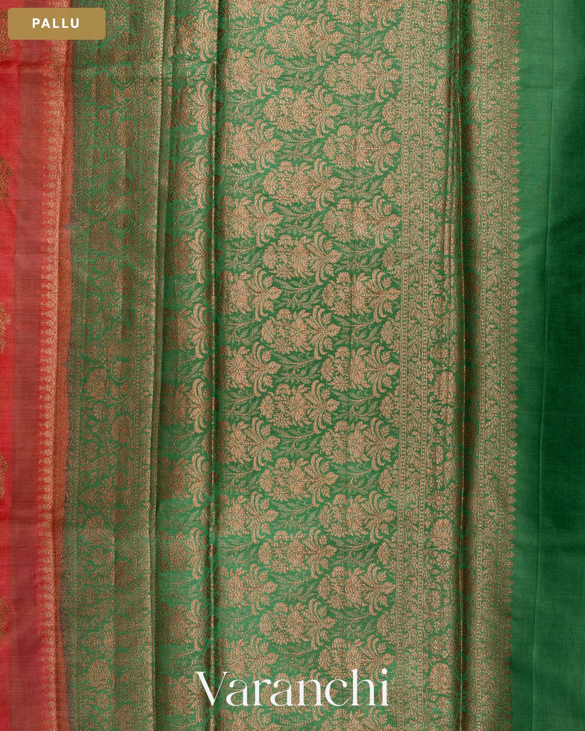 Coral Red Pure Tussar Silk Saree — Pallu