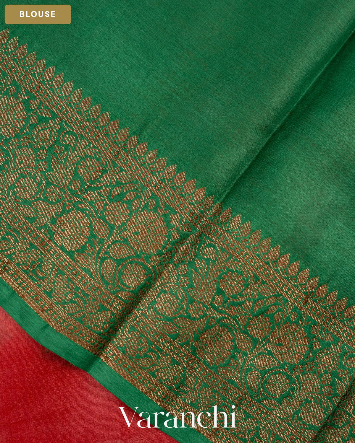 Coral Red Pure Tussar Silk Saree — Blouse