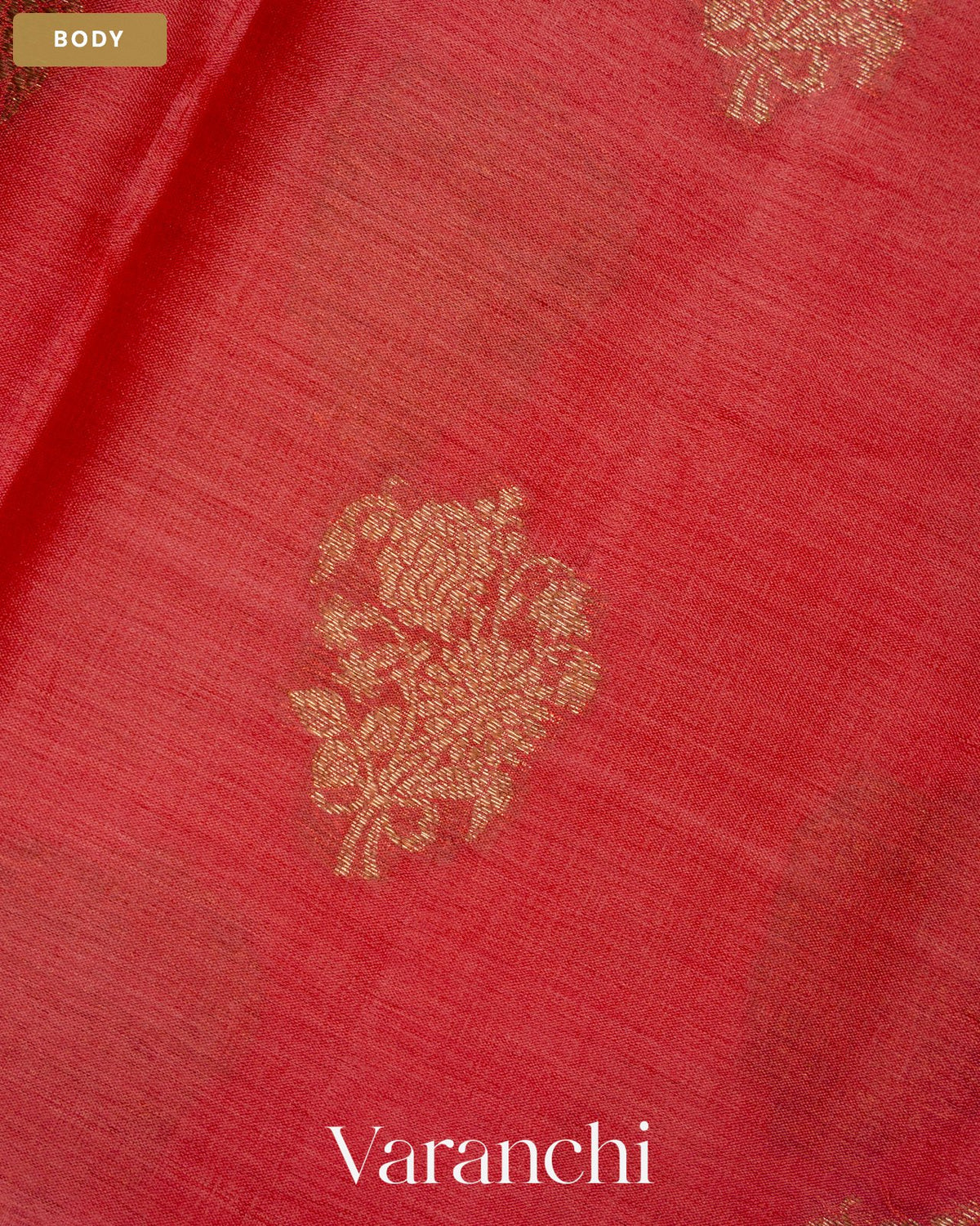 Coral Red Pure Tussar Silk Saree — Body