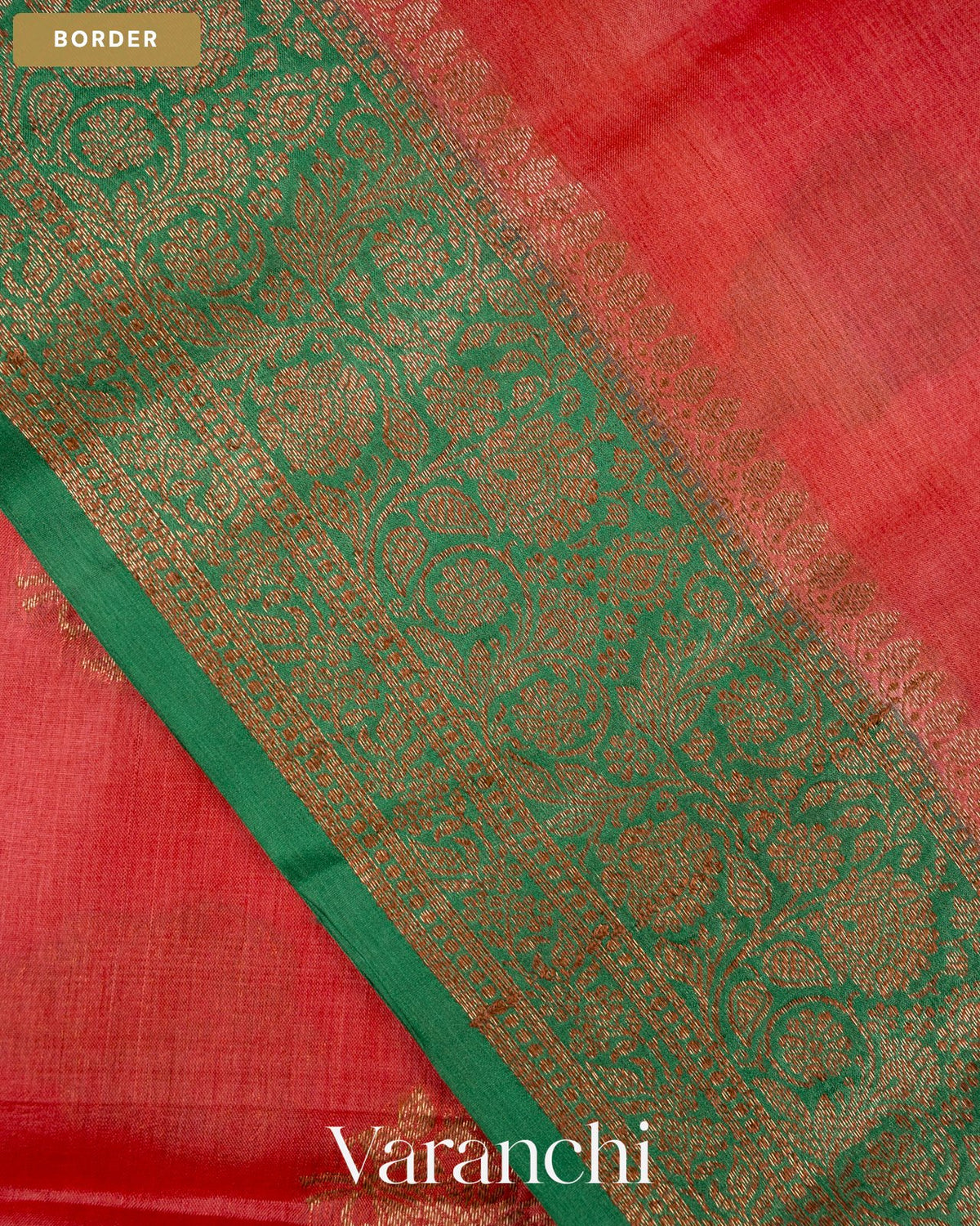 Coral Red Pure Tussar Silk Saree — Border