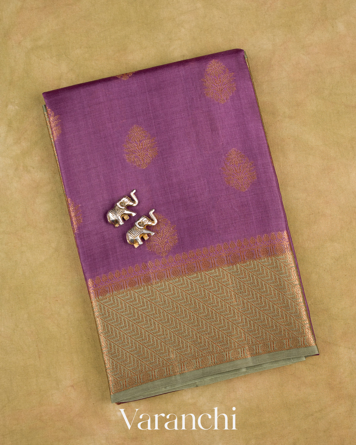 Violet Purple Pure Tussar Silk Saree — Folded