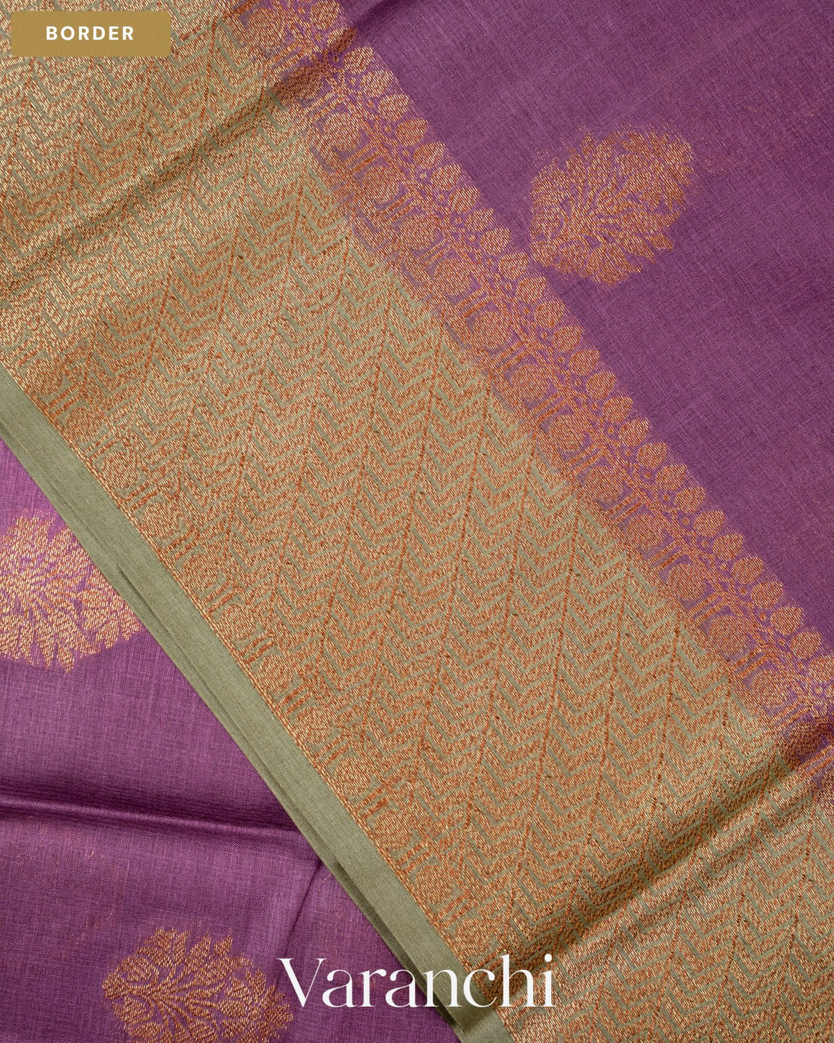 Violet Purple Pure Tussar Silk Saree — Border