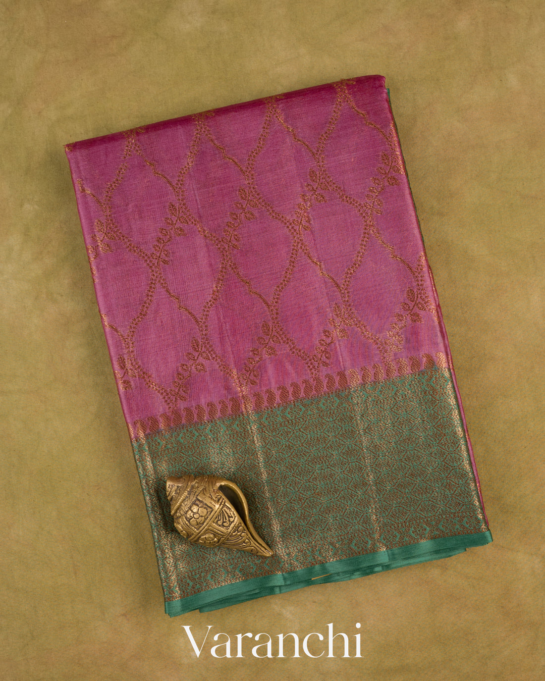 Coral Pink Jaal Pure Tussar Silk Saree — Folded