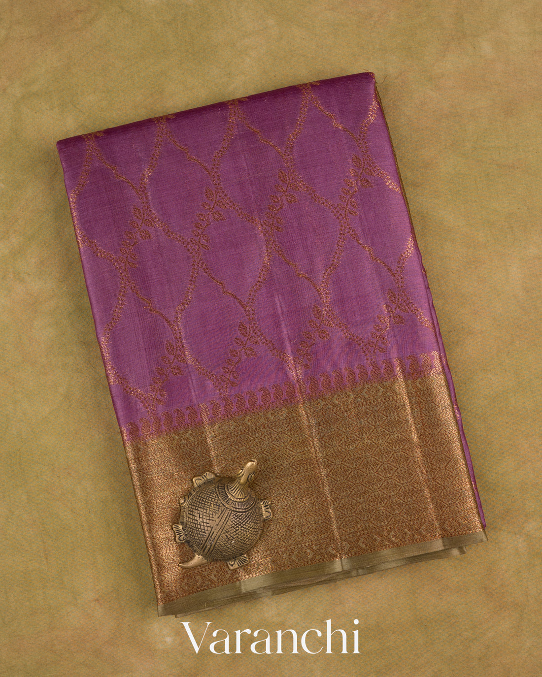Violet Purple Jaal Pure Tussar Silk Saree — Folded
