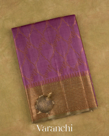 Violet Purple Jaal Pure Tussar Silk Saree — Folded